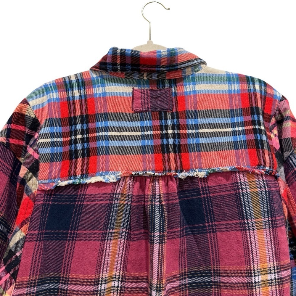 Free People We the Free Patched Up Plaid Cotton Shirt Oversized Grunge Pink XS - Picture 13 of 16